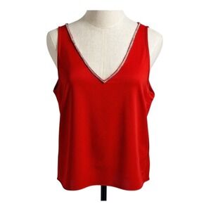NEW Vince Camuto Women's 2XL Red V-Neck Satin Tank Rhinestone Trim Dressy
